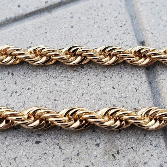 Vintage 14K Gold Plated Diamond Cut Rope Necklace Unisex - Picture 4 of 9